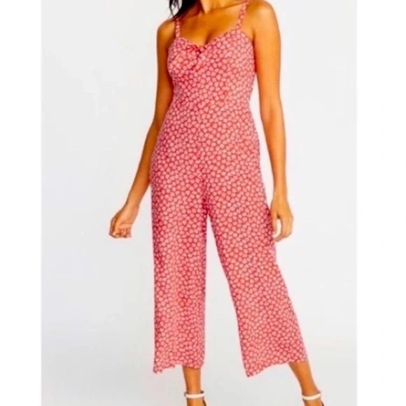 Old Navy Pants - OLD NAVY RED FLORAL WAIST-DEFINED TIE-FRONT CAMI JUMPSUIT SIZE XS NEW